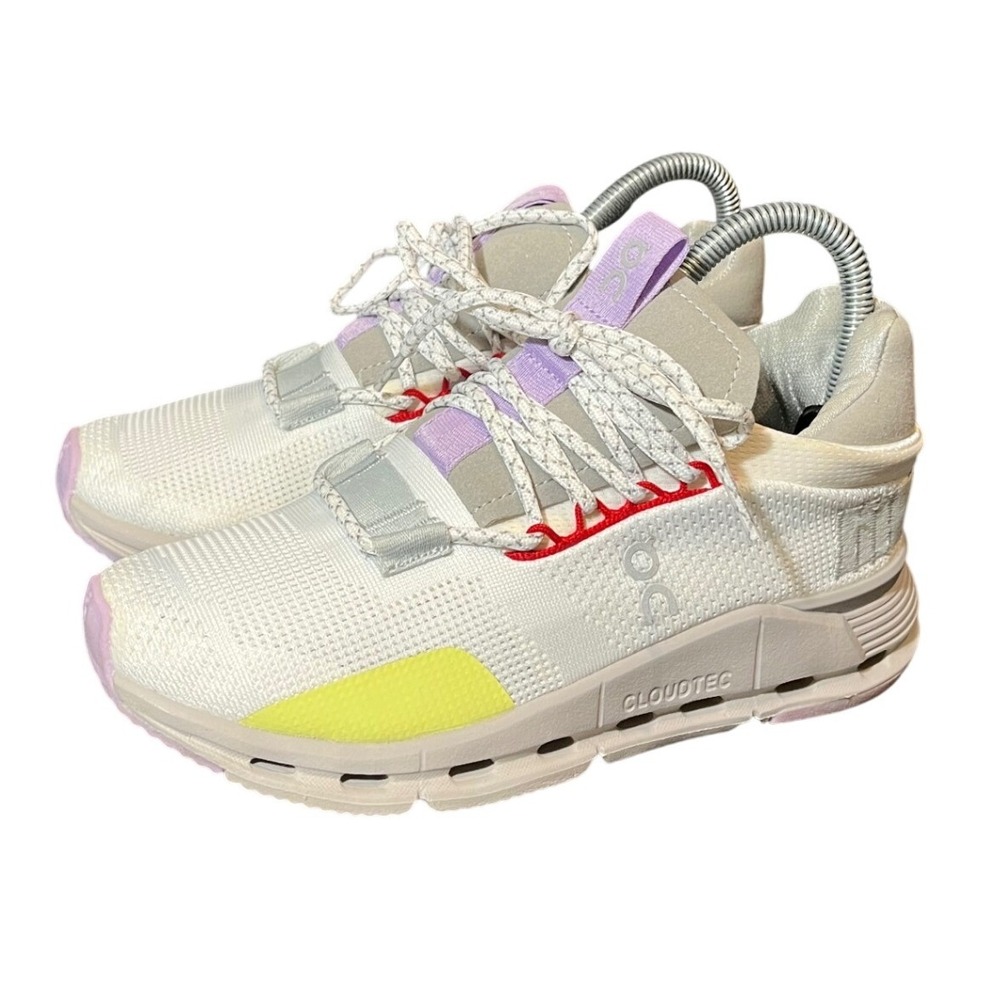 On Cloudnova Sneakers Womens Size 6 White Lavender Yellow CloudTec Running Shoes